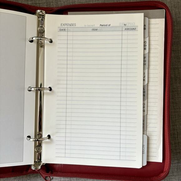 Vtg Mundi Planner 3-Ring Red Faux Leather With 8.5 X 5.5 Inserts Zipper Closure - Picture 9 of 12